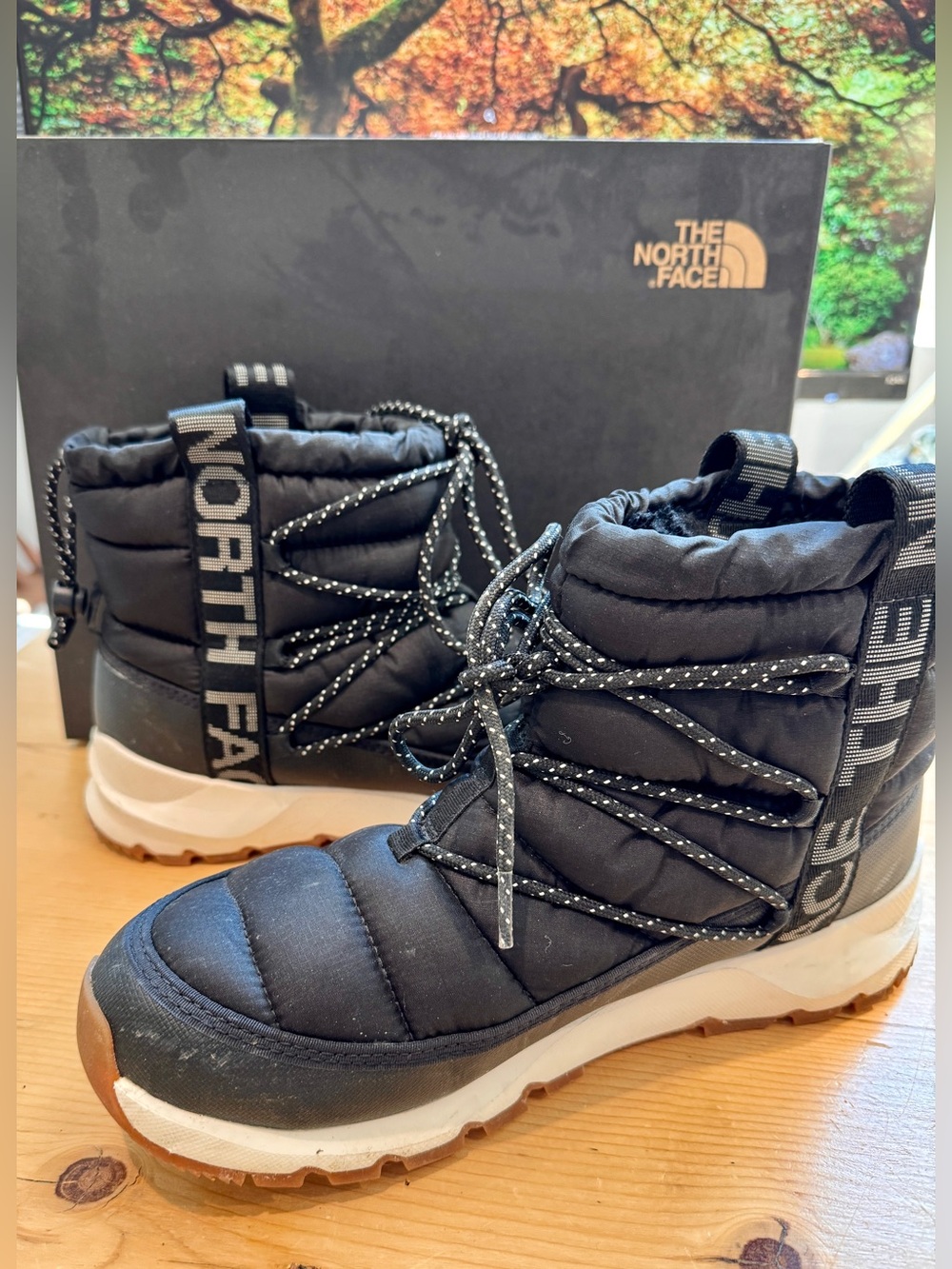 The North Face Women's ThermoBall Lace-Up WP Boot Black Gum Sole 10 EUC